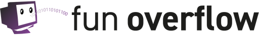Ein stilisierter Röhren-Computermonitor, aus dem Einsen und Nullen kommen, neben dem Schriftzug "fun overflow"